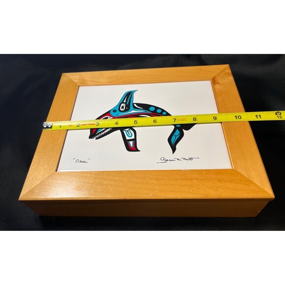 Orca Whale Tile On Handmade Wood Trinket Box By Glenn Mcnutt Alaska Native Art - Picture 11 of 13